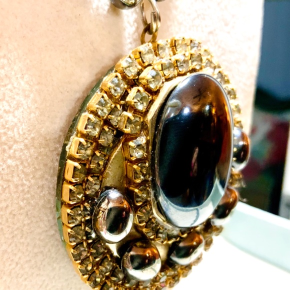 Exquisite VINTAGE GENUINE HEMATITE PENDANT STATEMENT NECKLACE- SWAROVSKI CRYSTAL - Picture 11 of 13